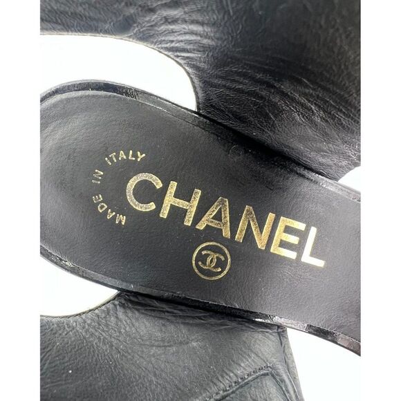 CHANEL Black Patent Leather CC Logo Open Toe Ankle Strap Sandals Size EU… - Picture 8 of 13